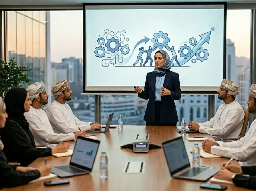 Live dashboard showing sales, operations and finance KPIs for an Omani SME