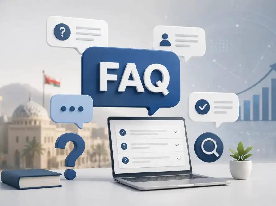 Question marks and digital icons representing transformation FAQs