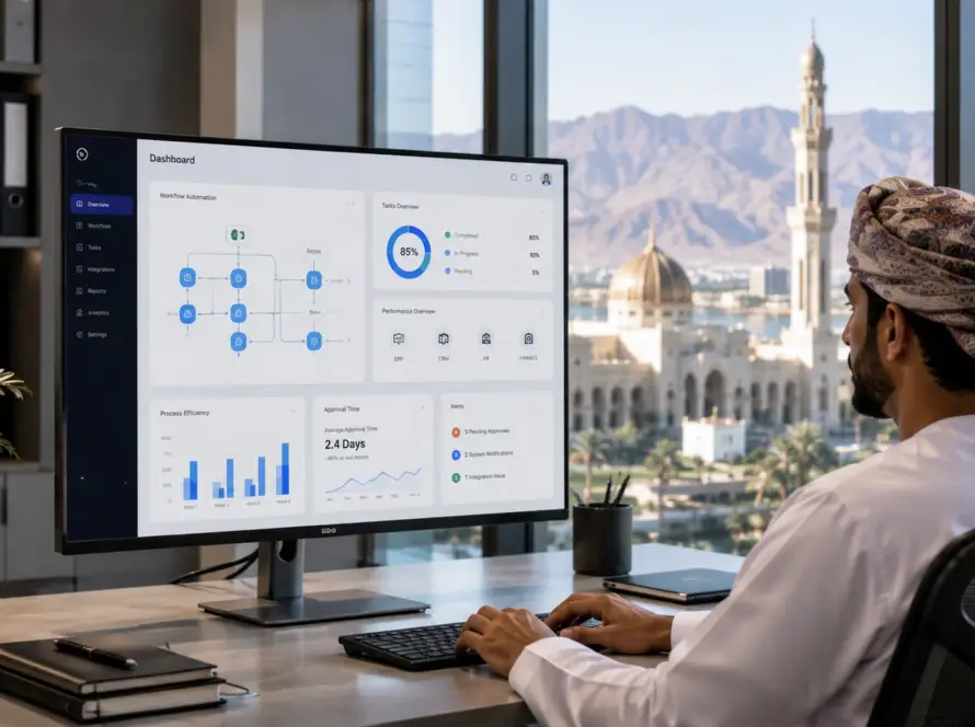 Custom software interface connecting ERP, CRM and dashboard modules