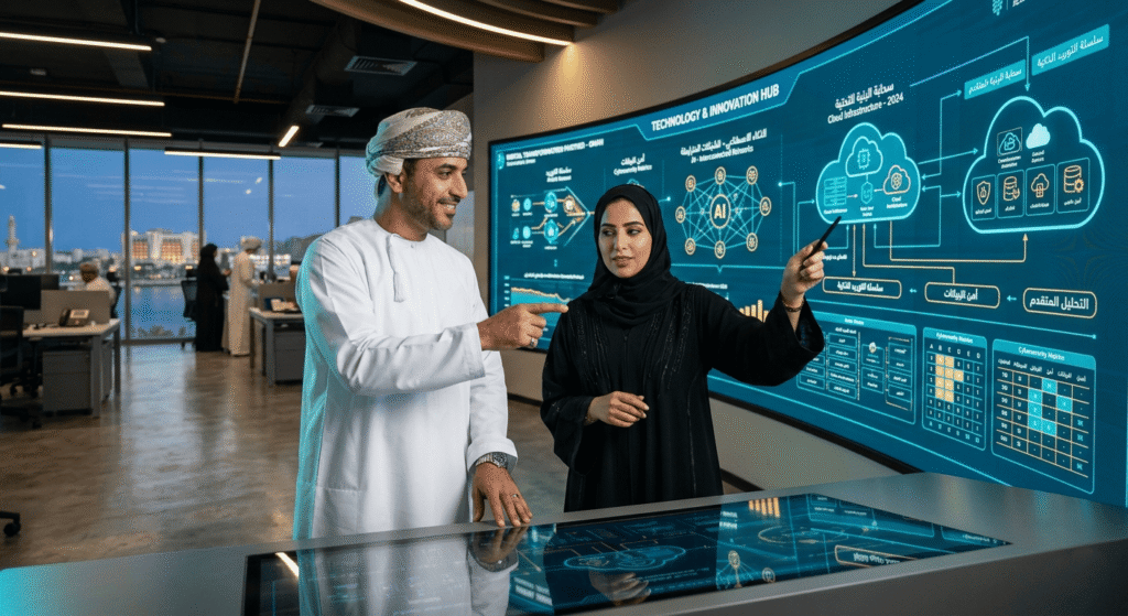 Business leaders in Oman evaluating a digital transformation partner