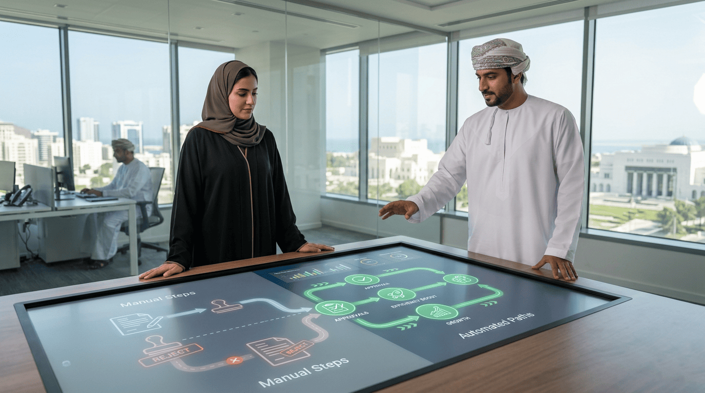 Workflow automation diagram connecting sales, finance and operations teams